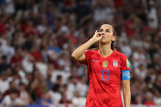 Morgan made headlines with her <a href="index.php?page=&url=https%3A%2F%2Fwww.cnn.com%2F2019%2F07%2F03%2Ffootball%2Falex-morgan-celebration-womens-world-cup-spt-intl%2Findex.html" target="_blank">tea-drinking goal celebration</a> against England. The goal came on what was her 30th birthday.