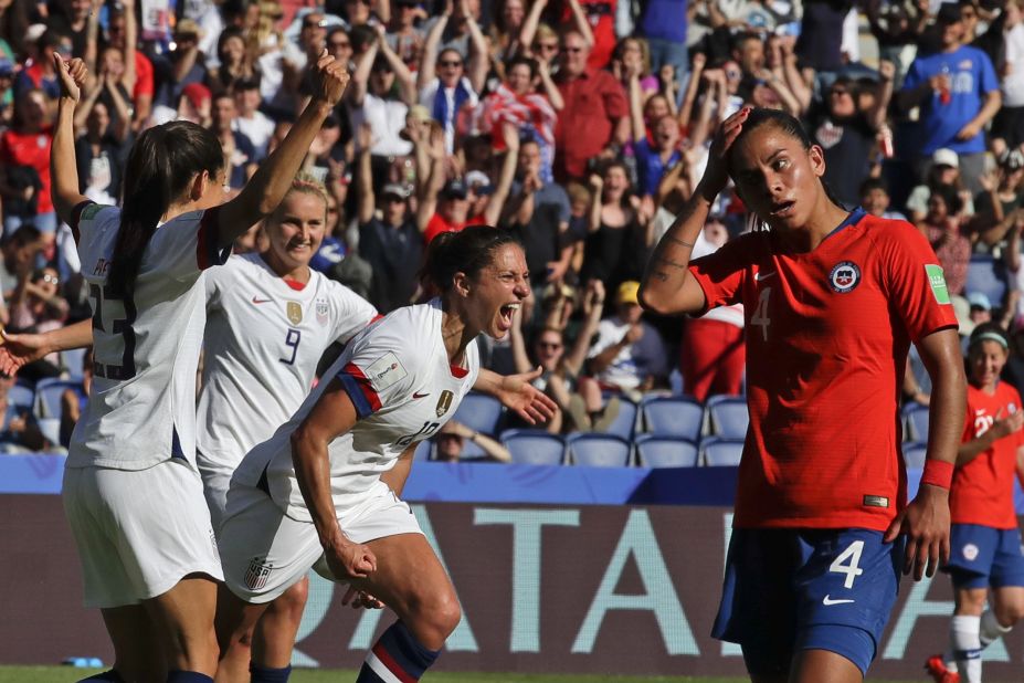 Carli Lloyd, the Golden Ball winner from the 2015 World Cup, scored the third US goal against Chile. This year, she was mostly used as a substitute.
