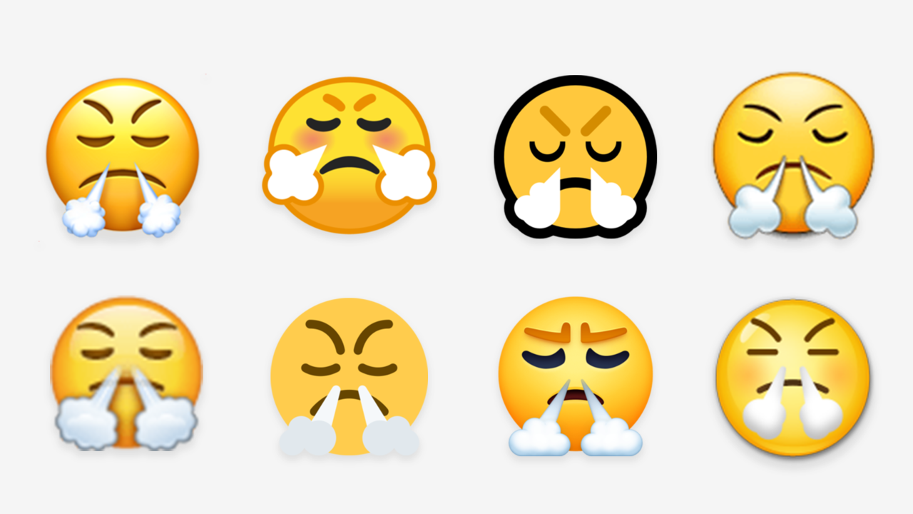The "truimph" emoji renders differently on varying platforms.