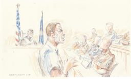 A courtroom sketch shows Special Operations Chief Eddie Gallagher addressing the jury on Wednesday.