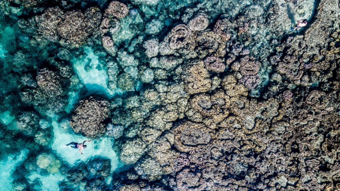 A man scuba dives off the coast of Phu Quoc, Vietnam.  