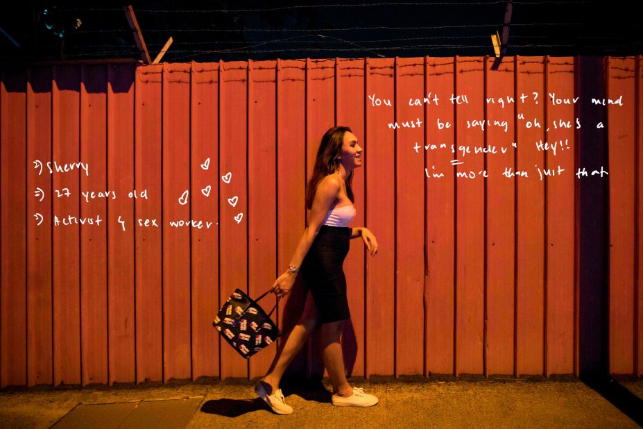 Sherry Sherqueshaa is a human rights advocate working with a community-based organization, Project X, that fights for the rights of sex workers in Singapore. Baey photographed her in the streets of Geylang, a red-light district in Singapore where she engages in outreach work. 