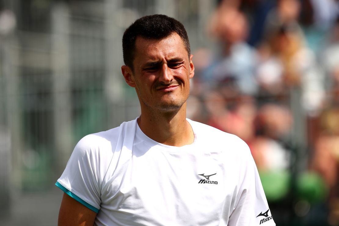 Bernard Tomic during his first round defeat against Jo-Wilfred Tsonga at WImbledon.
