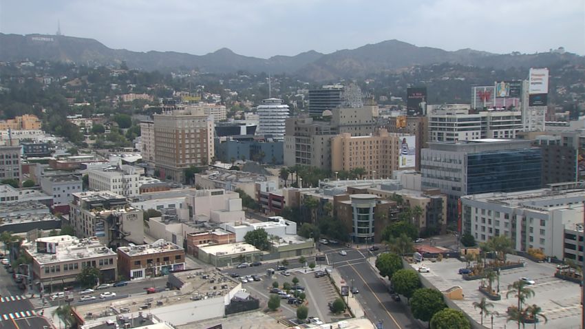 An image taken from CNN affiliate KTLA's tower camera in Hollywood after an earthquake was reported in the area.