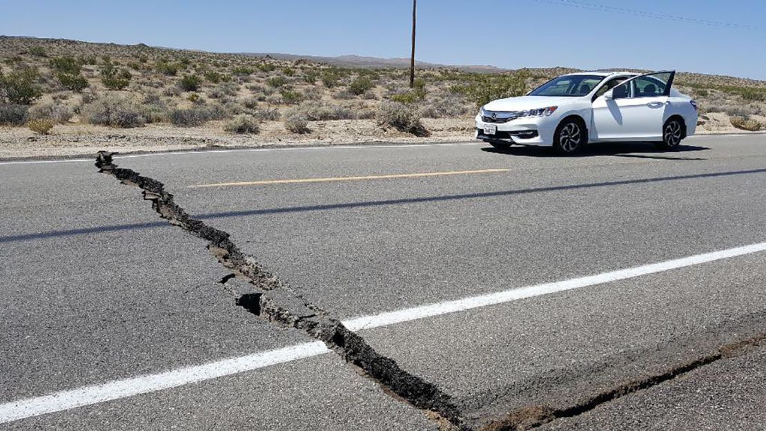 A crack in the road is seen near Ridgecrest, California after Thursday's quake.