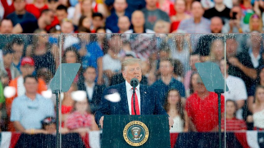 President Donald Trump speaks during an Independence Day celebration in front of the Lincoln Memorial, Thursday, July 4, 2019, in Washington. (AP Photo/Alex Brandon)