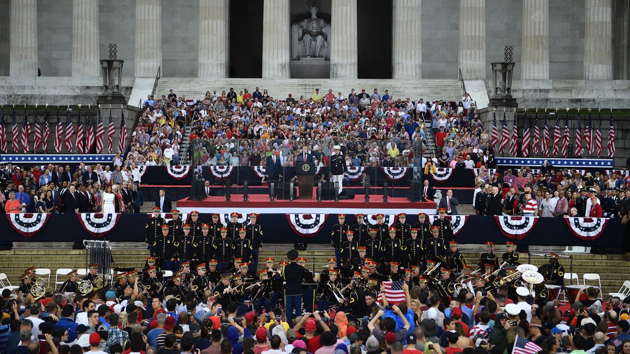 President Donald Trump speaks in front of the Lincoln Memorial during his "Salute to America" event on Thursday, July 4.