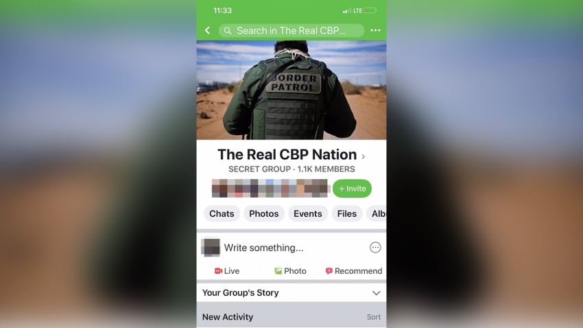 An image of a secret CBP facebook group.  CNN obscured parts of this image to remove identifying information.