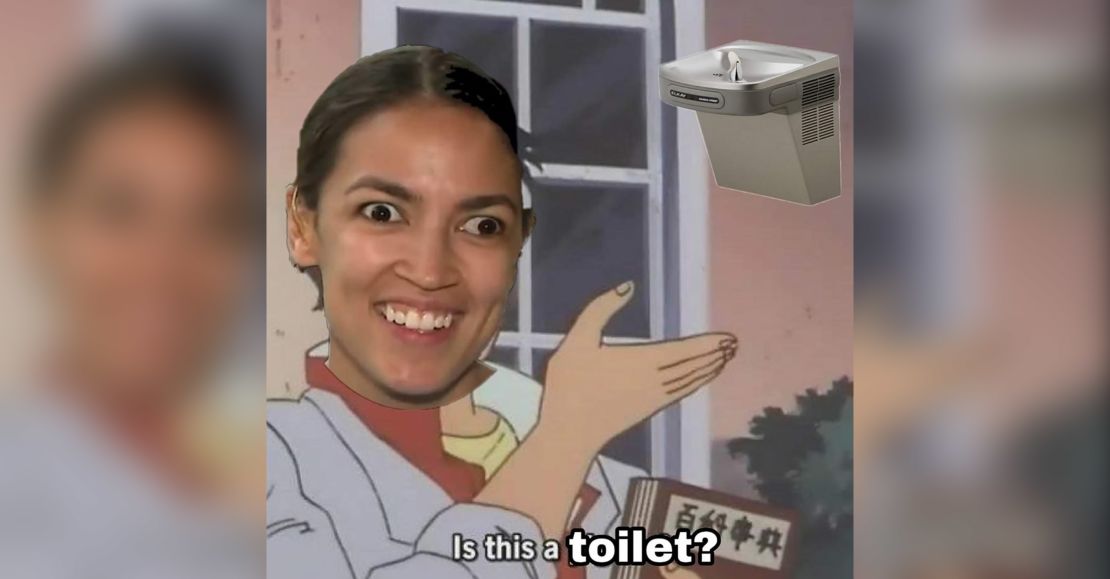 A meme of Rep. Alexandria Ocasio-Cortez posted in a secret group said to be for Customs and Border Protection employees. CNN has blurred the image and removed identifying material.