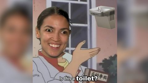 A meme of Rep. Alexandria Ocasio-Cortez posted in a secret group said to be for Customs and Border Protection employees. CNN has blurred the image and removed identifying material.
