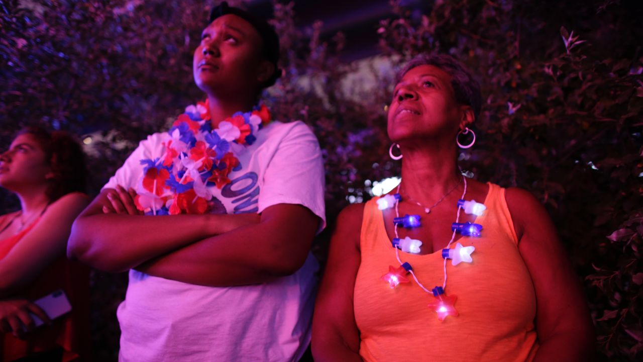 People watch fireworks light up the Brooklyn Bridge during the annual Macy's fireworks show on the East River from Manhattan July 4, 2019.