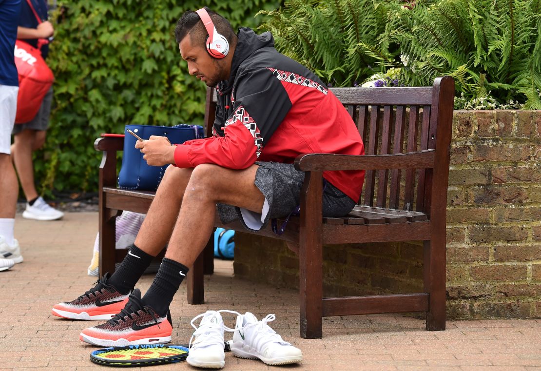 Nick Krygios relaxes ahead of practice at Wimbledon.