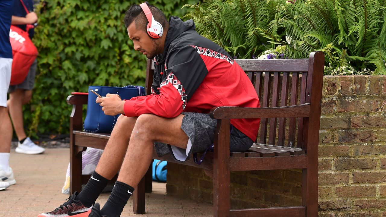 Nick Krygios relaxes ahead of practice at Wimbledon.