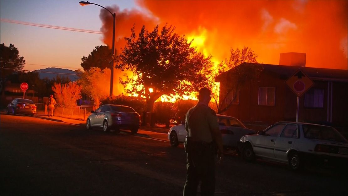 House fire in Ridgecrest, California moments after a earthquake struck the area on Friday, July 5. 