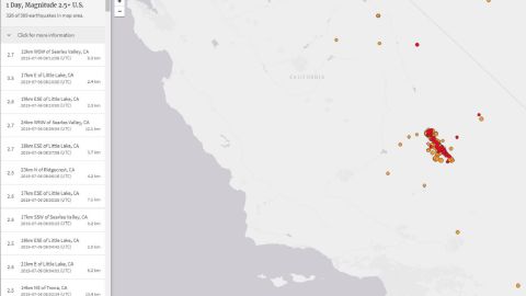 A screnshot of the aftershocks recorded by USGS after the 7.1 magnitude earthquake.