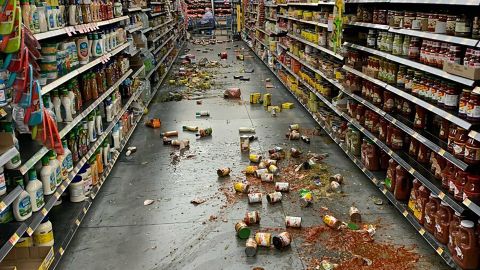 Food fell from shelves at a Walmart in Yucca Valley, California, after the major quake Friday.