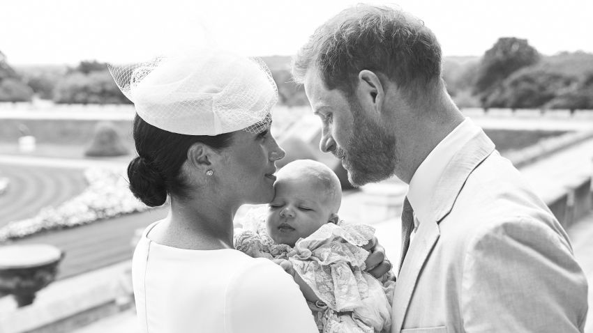 Royal Baby Christening. NEWS EDITORIAL USE ONLY. NO COMMERICAL USE. NO MERCHANDISING, ADVERTISING, SOUVENIRS, MEMORABILIA or COLOURABLY SIMILAR. NOT FOR USE AFTER AFTER 31 DECEMBER, 2019 WITHOUT PRIOR PERMISSION FROM ROYAL COMMUNICATIONS. NO CROPPING. Copyright in this photograph is vested in The Duke and Duchess of Sussex. Publications are asked to credit the photographs to Chris Allerton. No charge should be made for the supply, release or publication of the photograph. The photograph must not be digitally enhanced, manipulated or modified in any manner or form and must include all of the individuals in the photograph when published. This official christening photograph released by the Duke and Duchess of Sussex shows the Duke and Duchess with their son, Archie Harrison Mountbatten-Windsor at Windsor Castle with with the Rose Garden in the background. Picture date: Saturday July 6, 2019. See PA story ROYAL Christening. Photo credit should read: Chris Allerton/'SussexRoyal URN:43955456 (Press Association via AP Images)