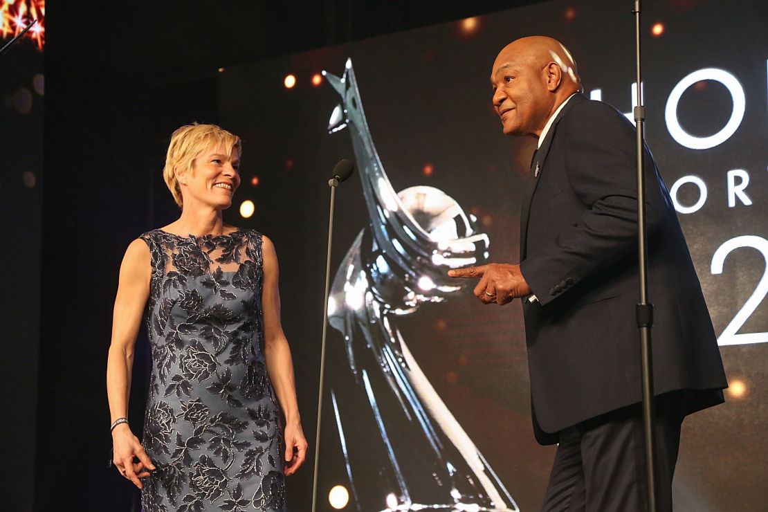 Vera Pauw and George Foreman  at the Houston Sports Awards in 2018