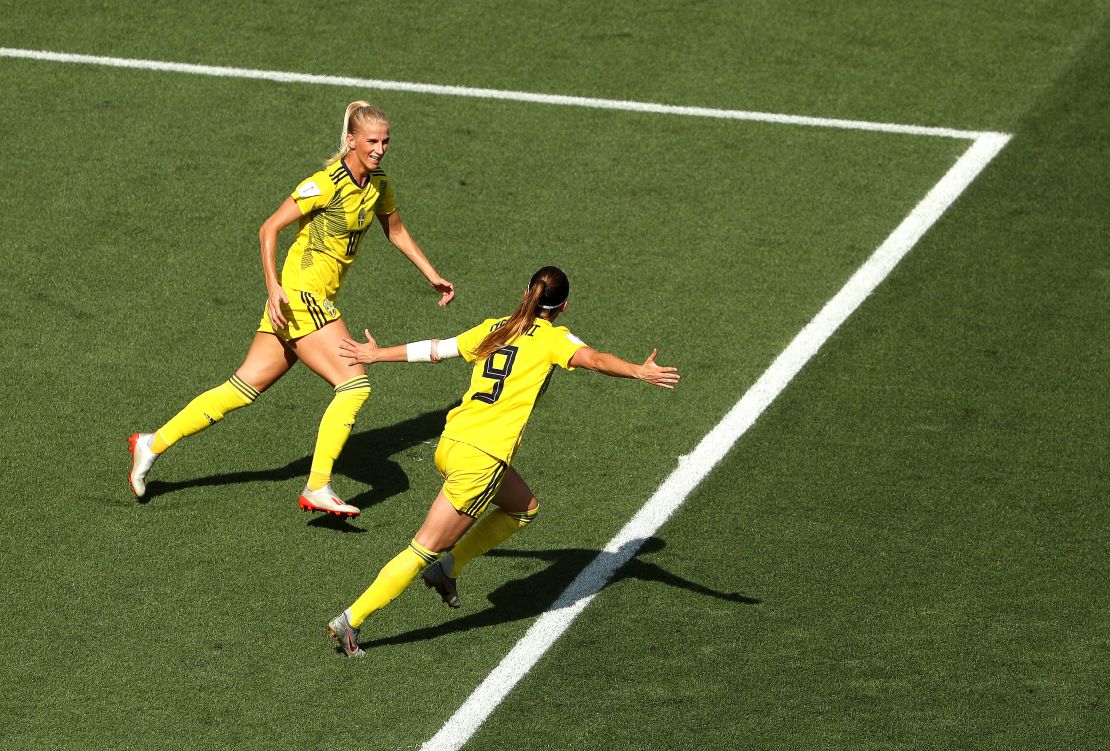 Sweden got off to a flying start thanks to an early goal from Kosovare Asllani's (right).