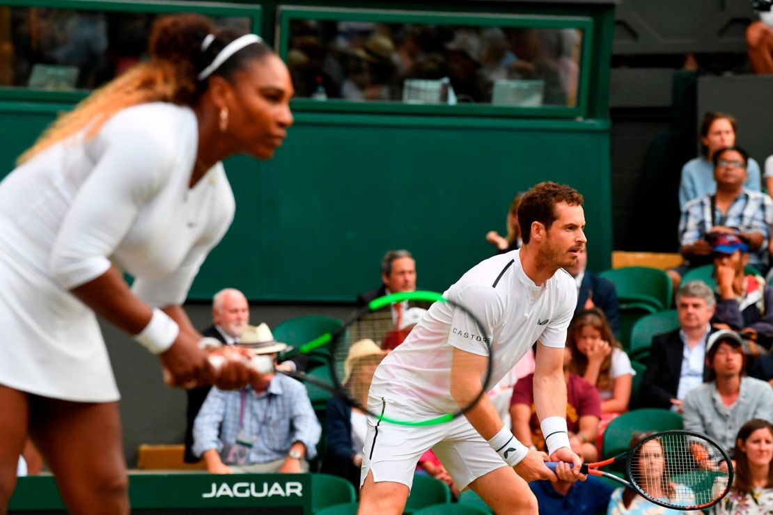 Serena Williams and Andy Murray were on the same side of the court in mixed doubles at Wimbledon on Saturday. 