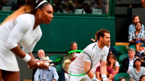 Serena Williams and Andy Murray were on the same side of the court in mixed doubles at Wimbledon on Saturday. 