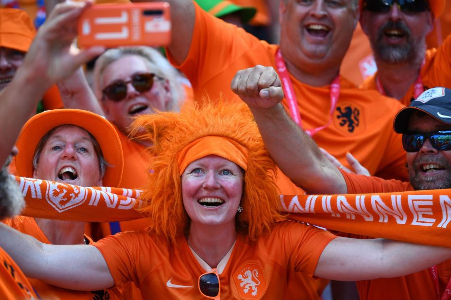 Dutch fans cheer during the pregame warmups.