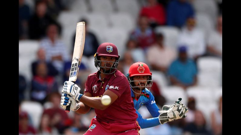 Nicholas Pooran of the West Indies bats during a cricket match against Afghanistan at the ICC Cricket World Cup in Leeds, England, on Thursday, July 4.