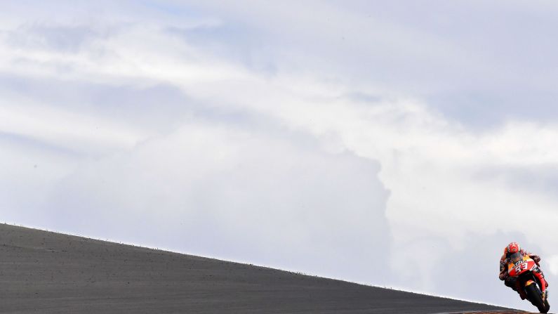 Marc Marquez of Spain rides during a practice session ahead of the MotoGP Grand Prix Germany in Hohenstein-Ernstthal on Friday, July 5.