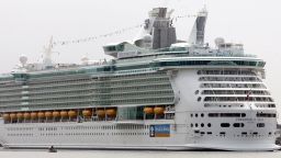 Bayonne, UNITED STATES:  The new cruise ship Freedom of the Seas,the world's largest cruise ship, owned by Royal Caribbean, sits off the shores of Bayonne, New Jersey 12 May, 2006 in New York Harbor.   AFP PHOTO/DON EMMERT  (Photo credit should read DON EMMERT/AFP/Getty Images)