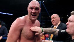 LOS ANGELES, CA - DECEMBER 01:  Tyson Fury celebrates at the end of the 12th round fighting to a draw with Deontay Wilder during the WBC Heavyweight Championship at Staples Center on December 1, 2018 in Los Angeles, California.  (Photo by Harry How/Getty Images)