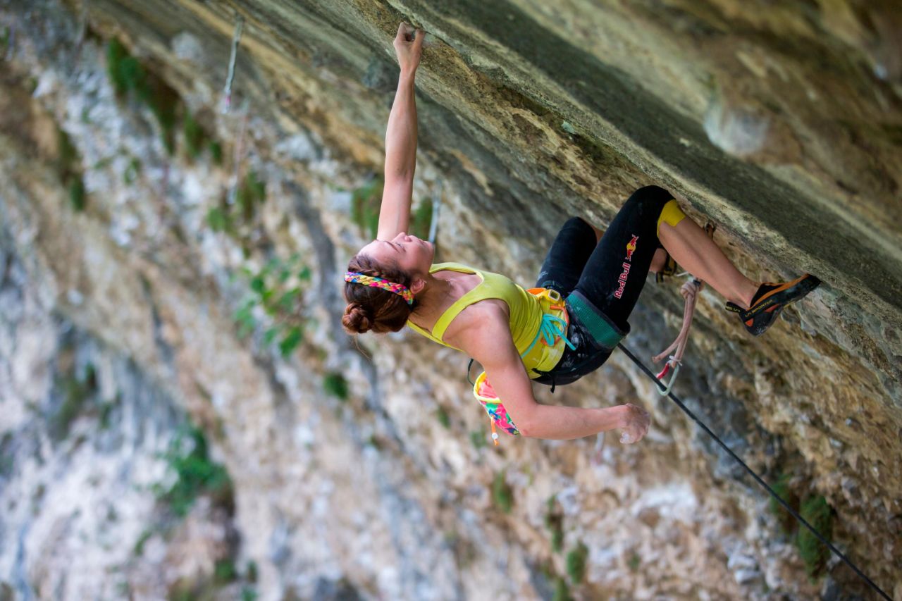 Kim climbing in Arco, Italy, in 2014. After sustaining a finger injury while competing in Switzerland in July 2019, Kim is recovering ahead of South Korea's first Olympic qualifying event, scheduled for August.