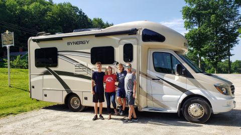 Larry Falivena is spending three months traveling to MLB ballparks in an RV, and his family has joined him.