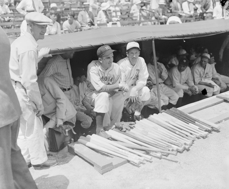 A look inside a dugout at the first All-Star Game in 1933. Kneeling together at center are Carl Hubbell and Lefty Grove. The All-Star Game has been held every year except for 1945, when World War II forced restrictions on travel, and 2020, when the season was shortened because of the Covid-19 pandemic. From 1959 to 1962, there were actually two All-Star Games each season.