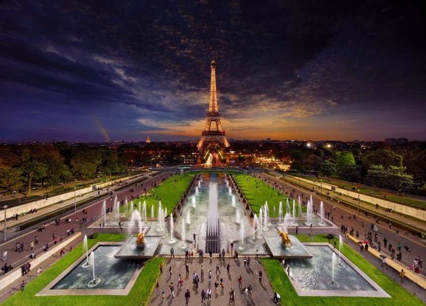 For this shot of the Eiffel Tower and Champs de Mars in Paris, taken in 2014, Wilkes battled the elements for 18 hours to take photos from a 40-foot lift truck. Scroll through to see more images from "Day to Night."