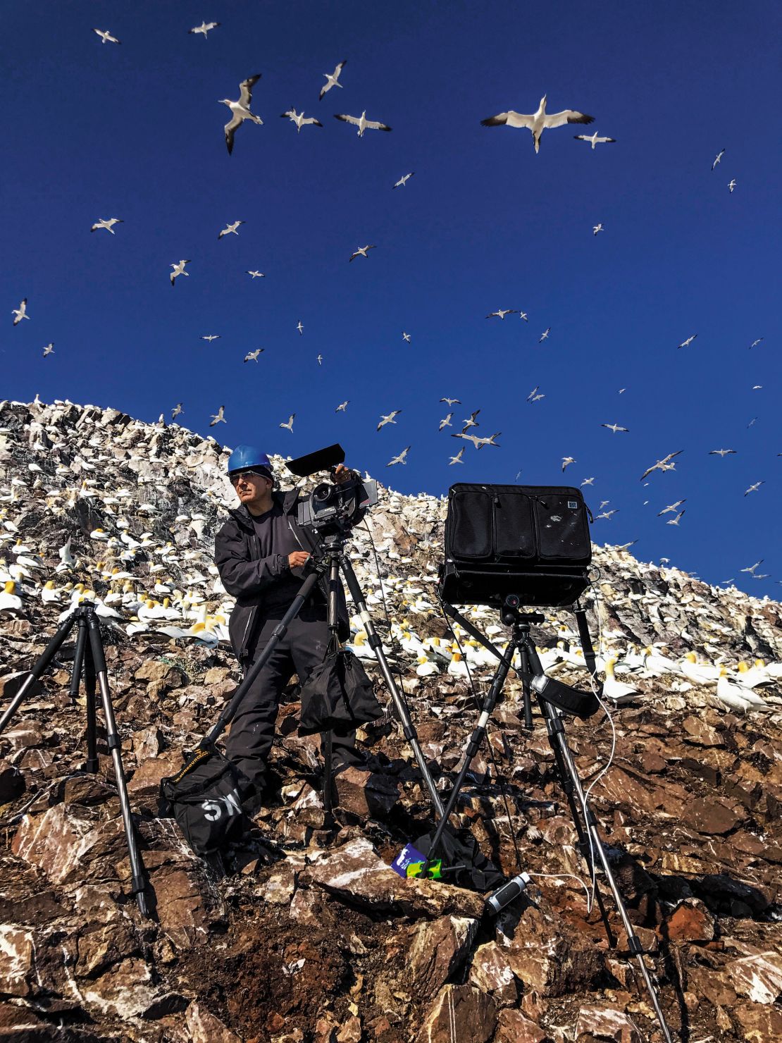 Stephen Wilkes on assignment for National Geographic at Bass Rock, Scotland, in 2017.