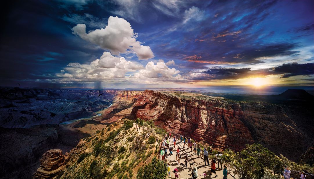 The Grand Canyon's south rim, as seen from the 70-foot-high Desert View Watchtower. To create the image, Wilkes slept on top of the watchtower while shooting over the course of 36 hours.<br />