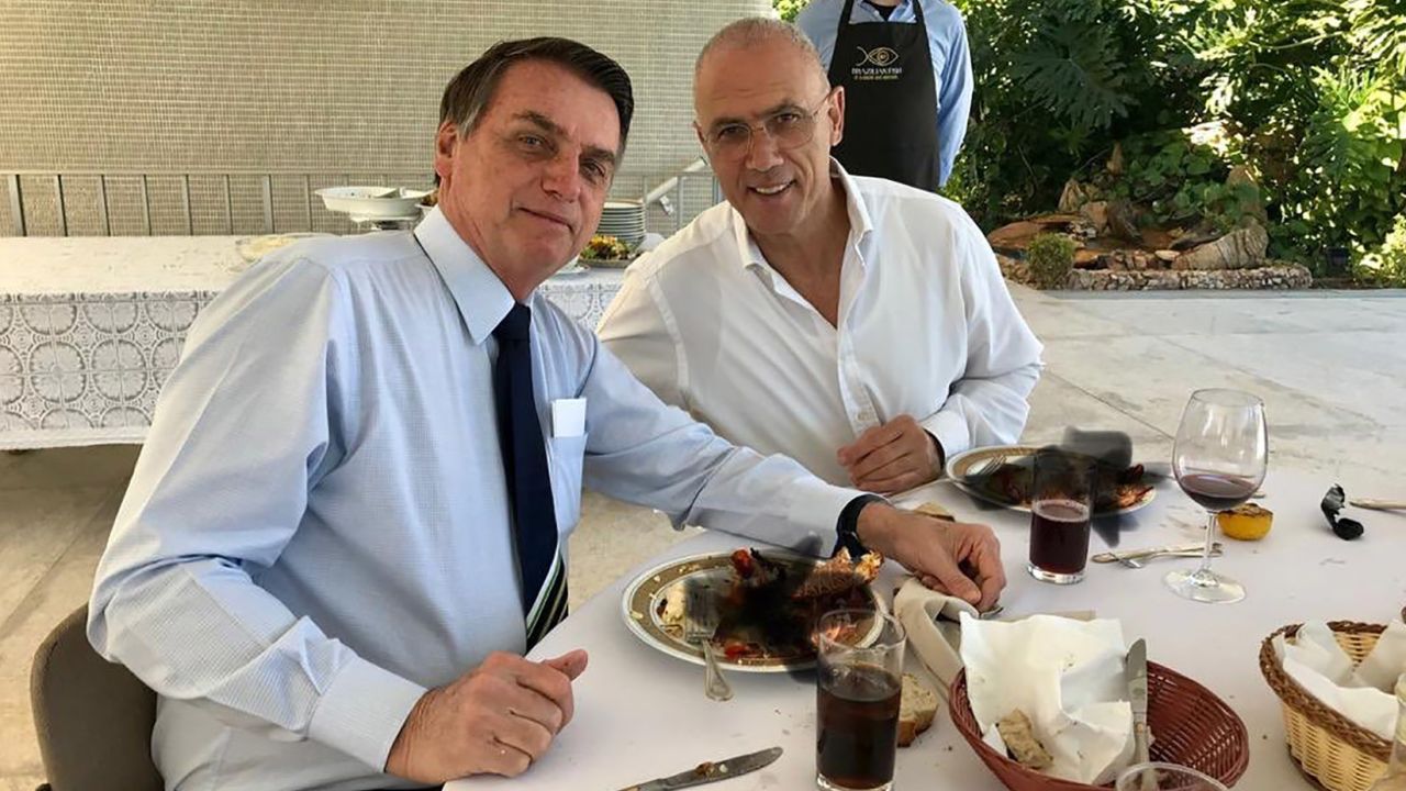 The Israeli embassy tweeted the photo of Israeli Ambassador Yossi Shelley and Brazilian President Jair Bolsonaro eating lunch Sunday.