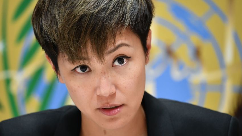 Pro-democracy Hong Kong singer Denise Ho attends a press conference after addressing the United Nations Human Rights Council in Geneva on July 8, 2019. - The United Nations should convene an urgent session to discuss the crisis in Hong Kong, says singer and protest activist Denise Ho. Ho is in Geneva to adress the United Nations Human rights Council about the situation in the semi-autonomous territory which was sparked by a now-suspended law that would have allowed extraditions to mainland China.