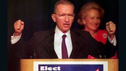 U.S. independent presidential candidate Ross Perot delivers his concession speech to the crowd gathered 03 November 1992 at his election night headquarters after Democrat Bill Clinton won the presidential election. Perot vowed his efforts and organization would go on,TX.  (PAUL RICHARDS/AFP/Getty Images)