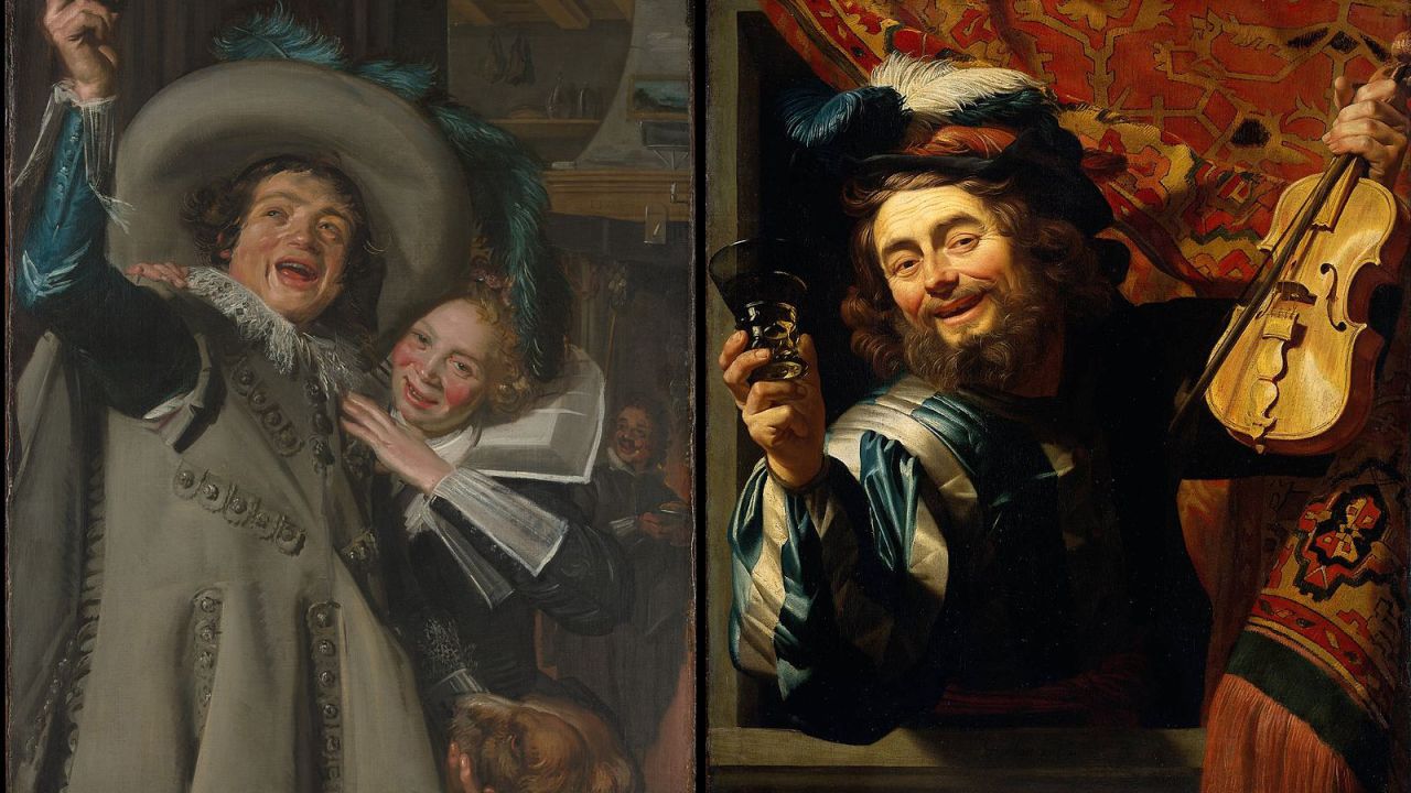 Left: "Young Man and Woman in an Inn ("Yonker Ramp and His Sweetheart")" (1623) by Frans Hals. Right: "The Merry Fiddler" (1623) by Gerrit van Honthorst