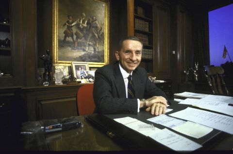 Perot sits in his office at his company, Electronic Data Systems, in December 1986. He started the company in Dallas with a $1,000 loan from his wife.