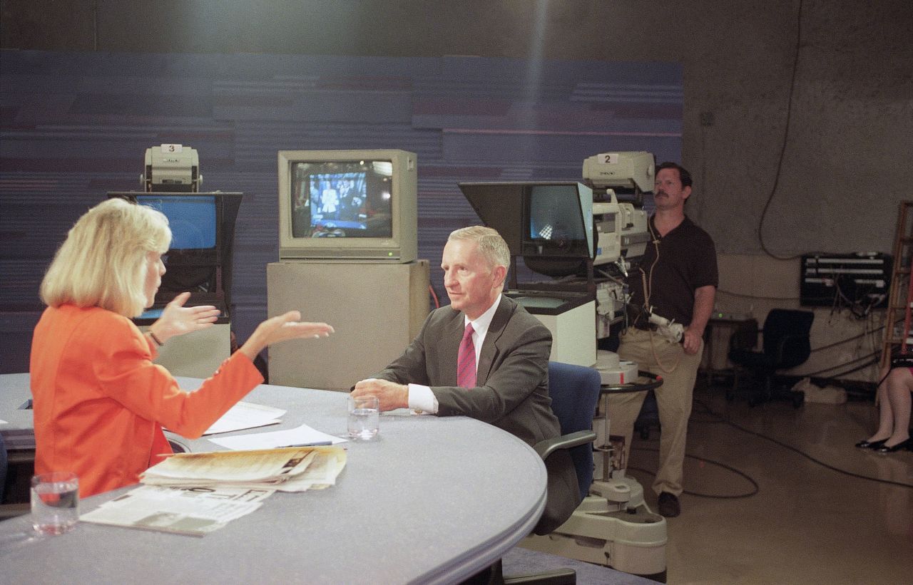 Judy Woodruff questions Perot during "The MacNeil-Lehrer NewsHour" on September 18, 1992. That day, Perot qualified for the Arizona ballot, completing efforts to put his name on all 50 state ballots. He had said he would run only if he could get enough signatures to put him on the ballot on every state.