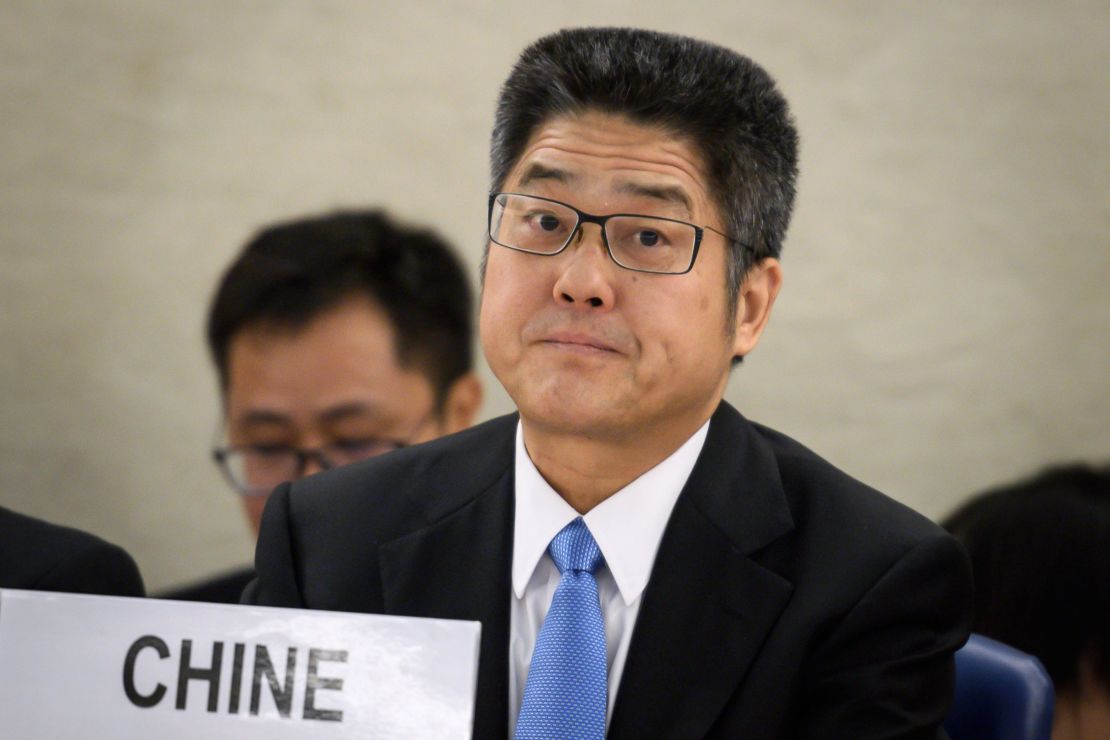 Chinese Vice Minister of Foreign Affairs Le Yucheng before the United Nations (UN) Human Rights Council on November 6, 2018 in Geneva.