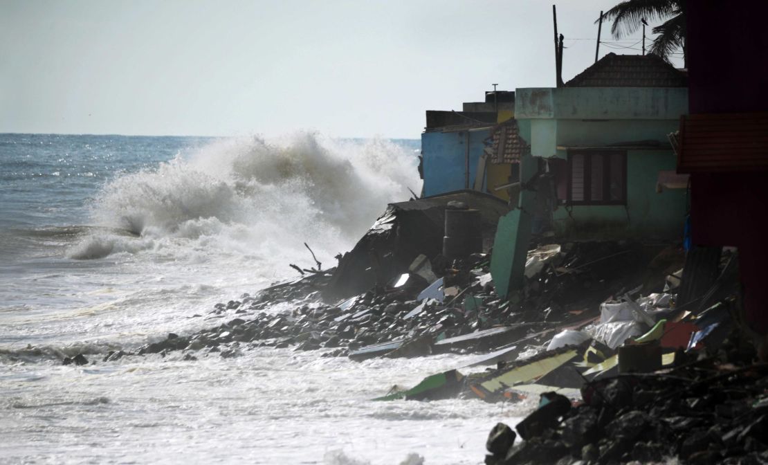 The sea is threatening homes along the Indian coast. This is a recent image of damage at Valiyathura, Thiruvananthapuram in Kerala, courtesy of Kadapuram News.    