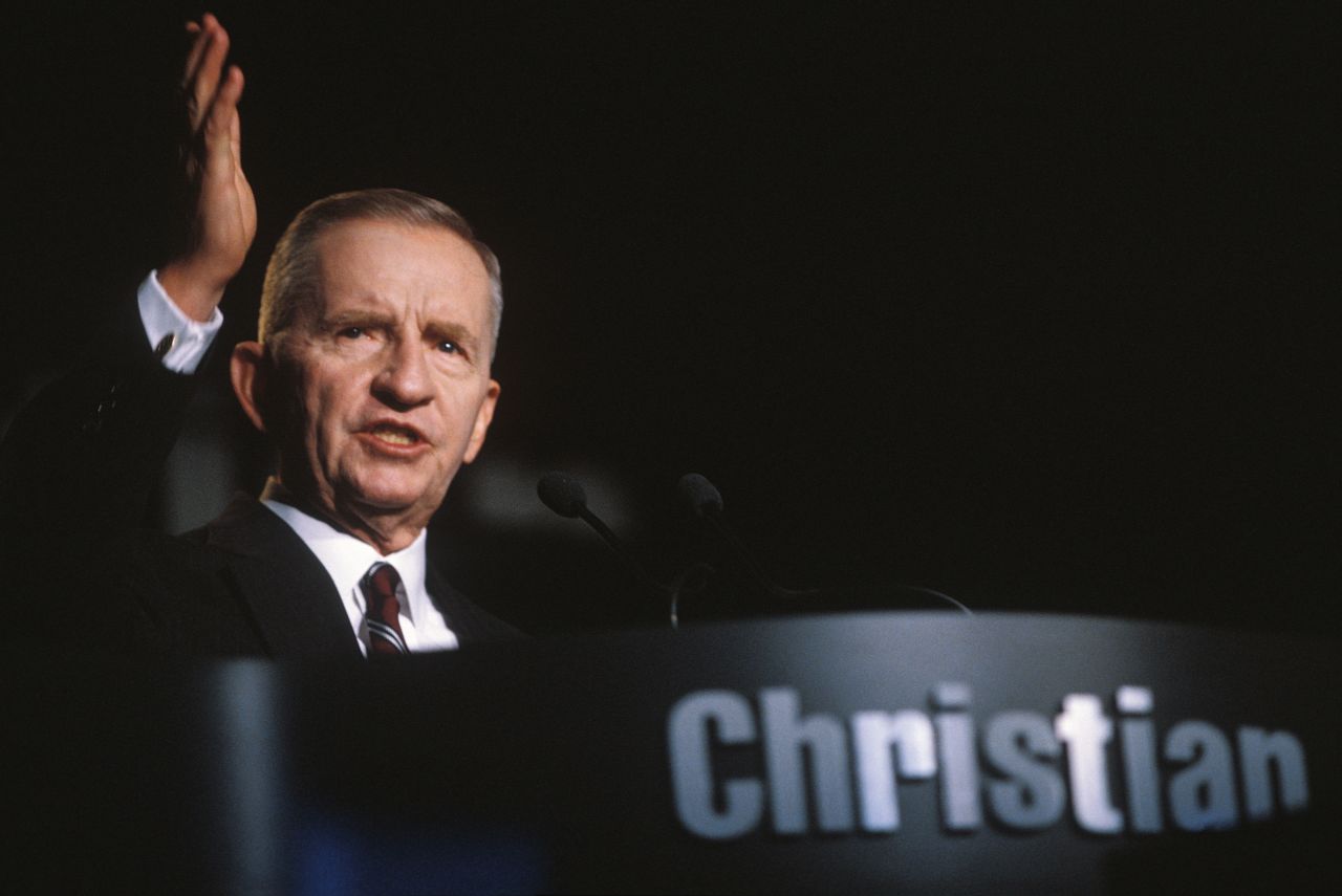 Perot ran for president again in the 1996 election. Here, he addresses a gathering of the Christian Coalition.