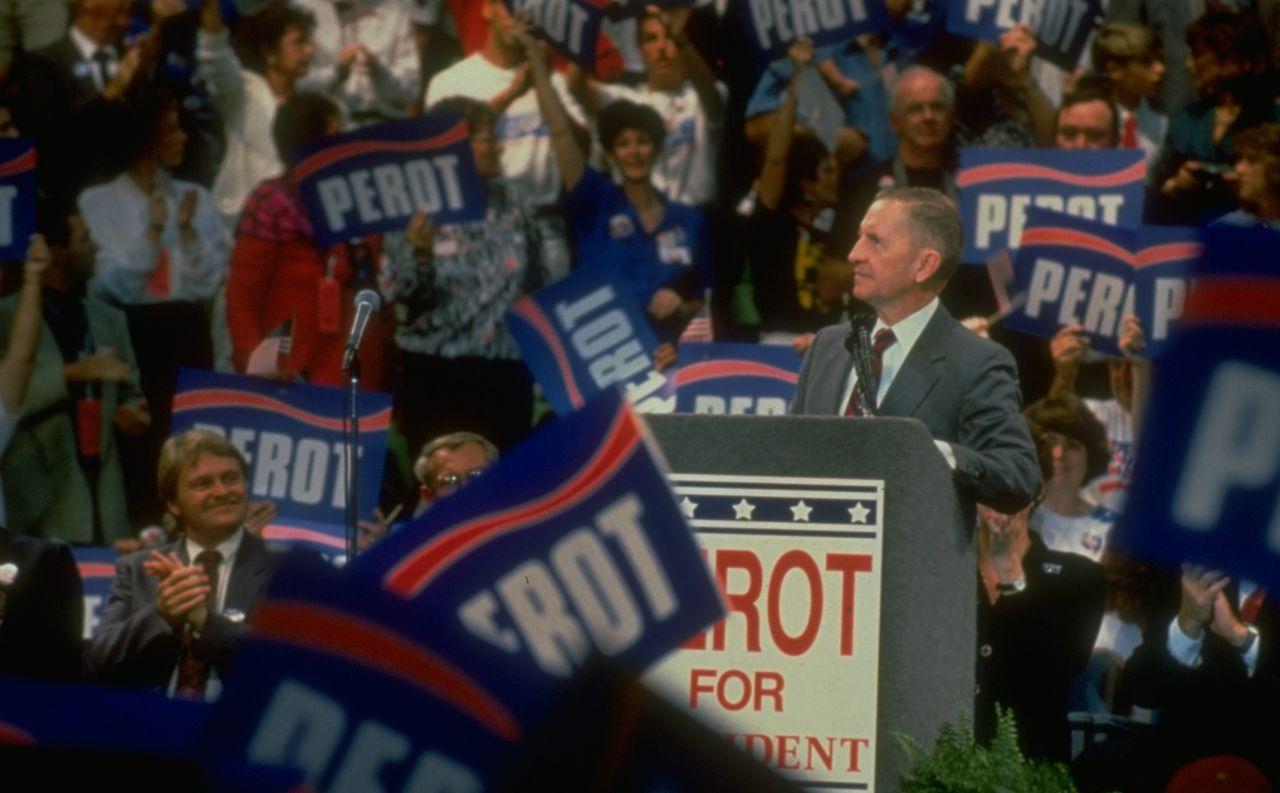 Perot attends a campaign rally in November 1992.