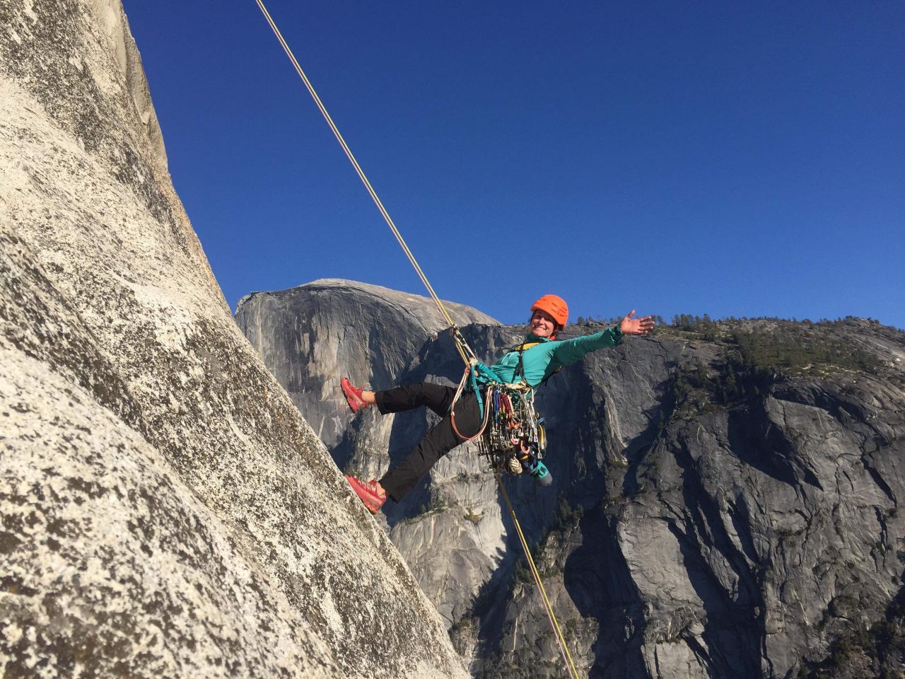 Davidsson in Yosemite National Park, California, with Half Dome in the background. In 2018 she climbed sections of El Capitan.