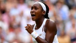LONDON, ENGLAND - JULY 05: Cori Gauff of The United States celebrates winning the second set in her Ladies' Singles third round match against Polona Hercog of Slovenia during Day five of The Championships - Wimbledon 2019 at All England Lawn Tennis and Croquet Club on July 05, 2019 in London, England. (Photo by Shaun Botterill/Getty Images)