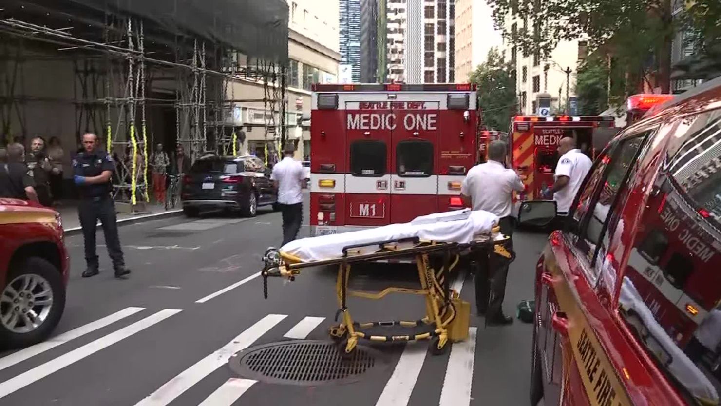 Police say three people were stabbed in downtown Seattle on Tuesday. 