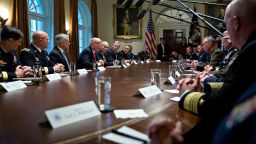 WASHINGTON, DC - OCTOBER 5:  U.S. President Donald Trump speaks at a briefing with senior military leaders in the Cabinet Room of the White House October 5, 2017 in Washington, D.C. Mattis said this week that the U.S. and allies are "holding the line" against the Taliban in Afghanistan as forecasts of a significant offensive by the militants remain unfulfilled.  (Photo by Andrew Harrer-Pool/Getty Images)